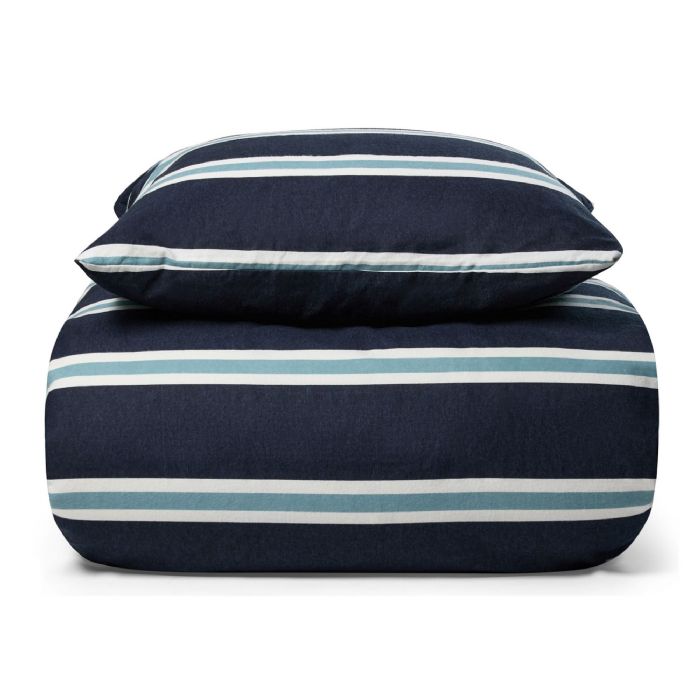 Sengetøj 200x220 cm - Stripe blå flonel sengetøj - Stribet sengesæt - 100% bomuldsflonel - Nordstrand Home