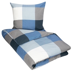 Kingsize sengetøj  240x220 cm - Big check - Blå - 100% Bomuld