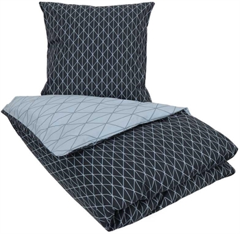 Sengetøj 140x220 cm - Harlequin blå - Dynebetræk med 2 design - Sengelinned i 100% Bomuld - Borg Living