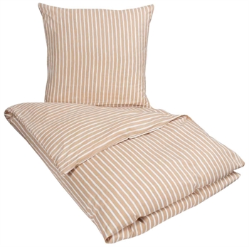 Stribet sengetøj - 140x220 cm - Cascade sandfarvet sengetøj - Microfiber sengesæt - In Style