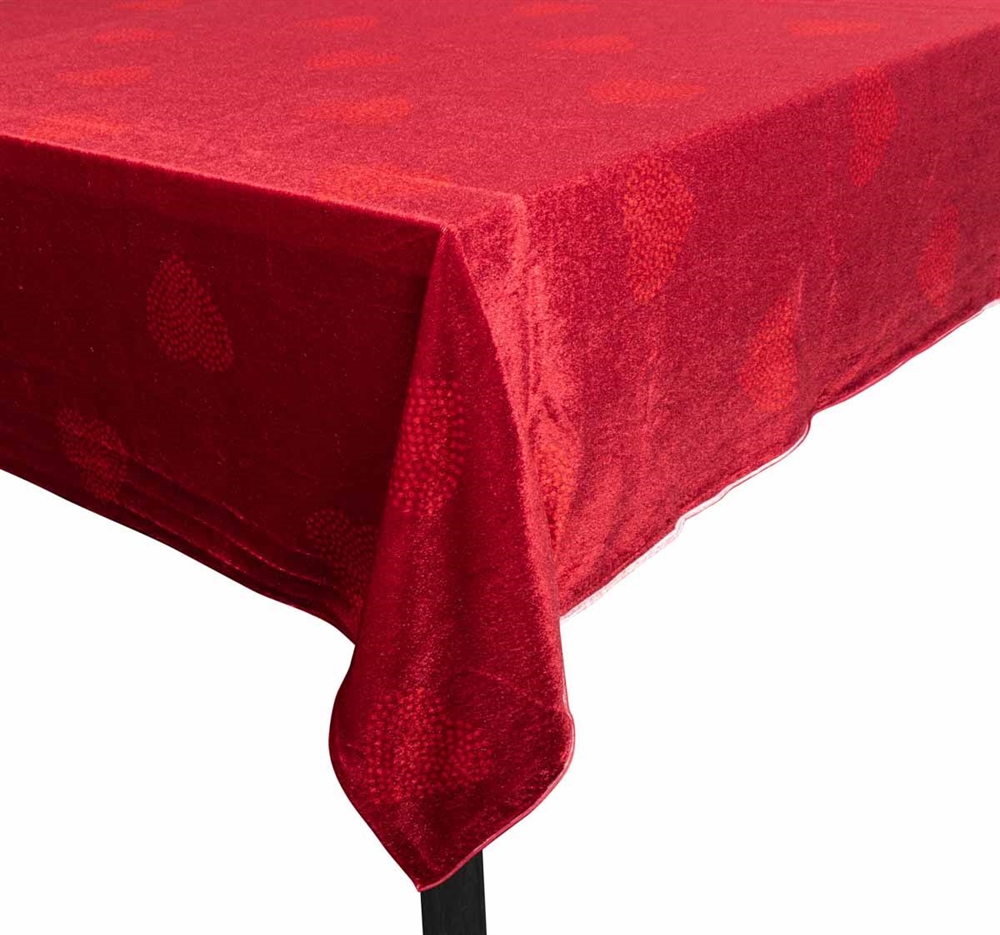 Juledug • Rød velour dug med hjerter Pakke á 3 meter