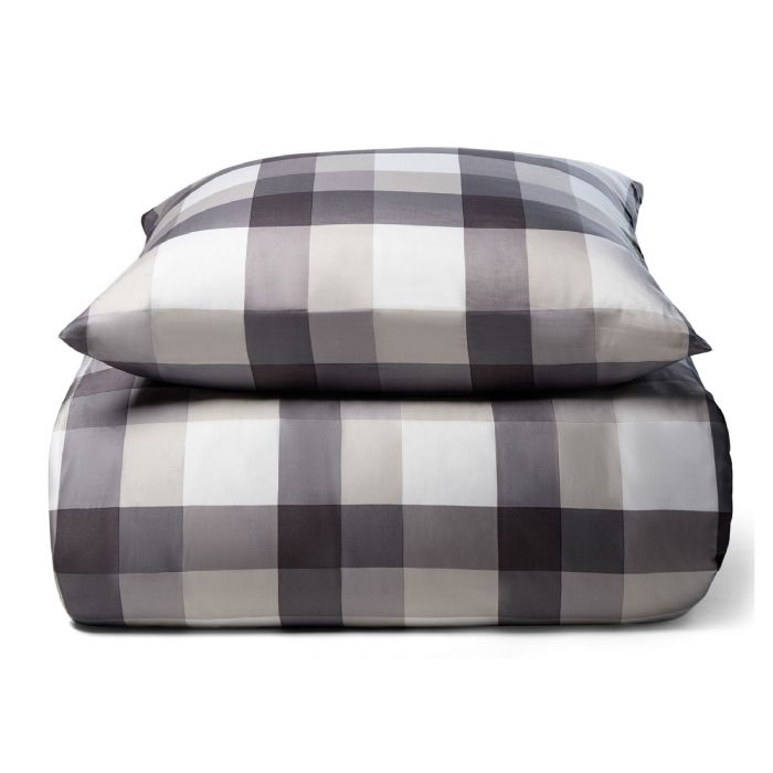 Bambus sengetøj - 100% Naturligt bambus - 140x200 cm - Store grå tern - Satinvævet sengesæt