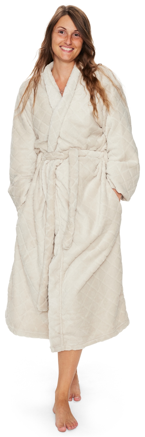 Morgenkåbe - Str. S/M - Sand - Coral fleece blød badekåbe - Borg Living