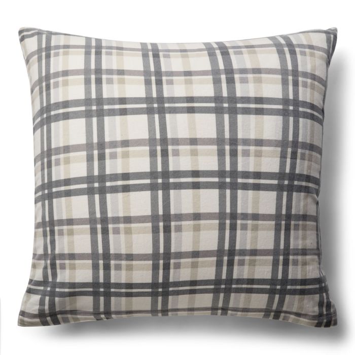 Pudebetræk 60x63 cm - Bomulds flonel - Beige med blå tern