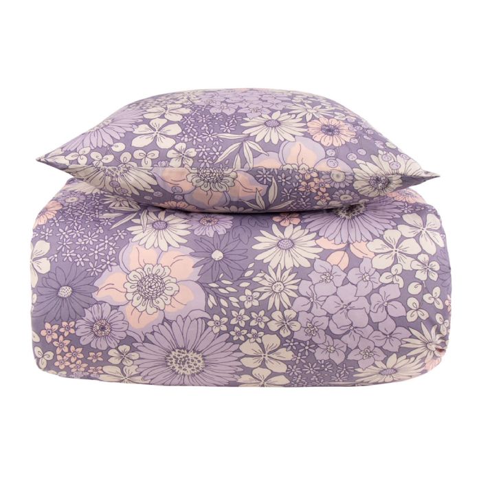 Dobbelt sengetøj 200x220 cm - Lilla blomstret sengesæt - Borg Living dobbelt dynebetræk i polycotton 
