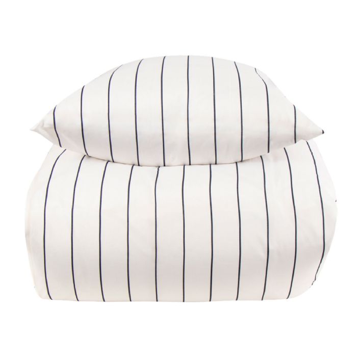 Dobbelt sengetøj 200x220 cm - Hvidt stribet sengesæt - Borg Living dobbelt dynebetræk i polycotton 