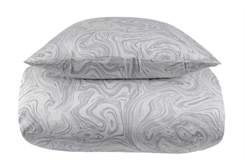 Mønstret sengetøj 140x200 cm - 100% Blødt bomuldssatin - Marble light grey - By Night sengesæt