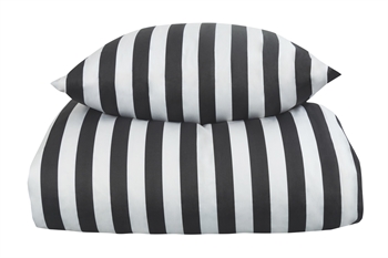 Stribet sengetøj - 140x200 cm - Blødt bomuldssatin - Nordic Stripe - Mørkegråt og hvidt sengesæt