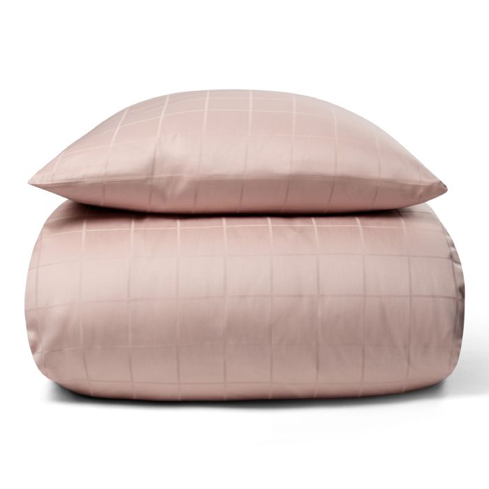 Sengetøj 140x220 cm - Blødt, jacquardvævet bomuldssatin - Check rosa - By Night sengesæt