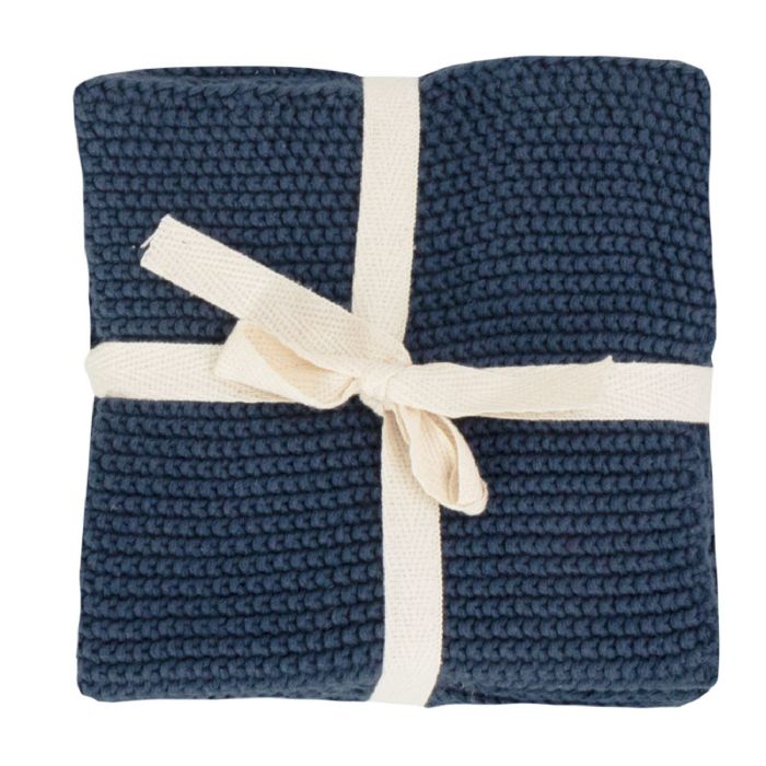 3 stk. strikkede karklude i mørkeblå - 27x27 cm - 100% Bomuld - Nordstrand Home
