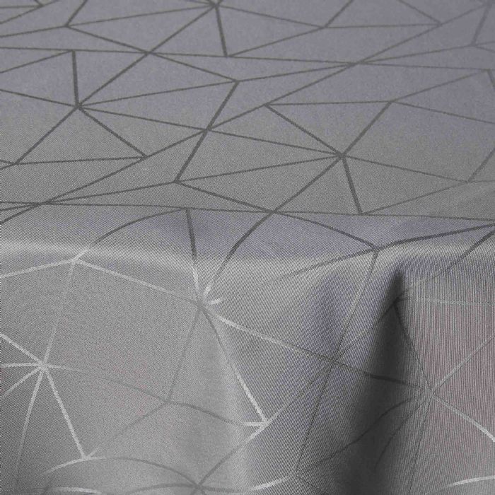 Rund dug - Ø230 cm - Damask dug - Grå tekstildug - Jacquardvævet dug med geometrisk mønster - Dug til rundt bord