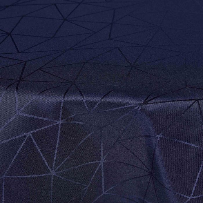 Rund dug - Ø230 cm - Damask dug - Mørkeblå tekstildug - Jacquardvævet dug med geometrisk mønster - Dug til rundt bord