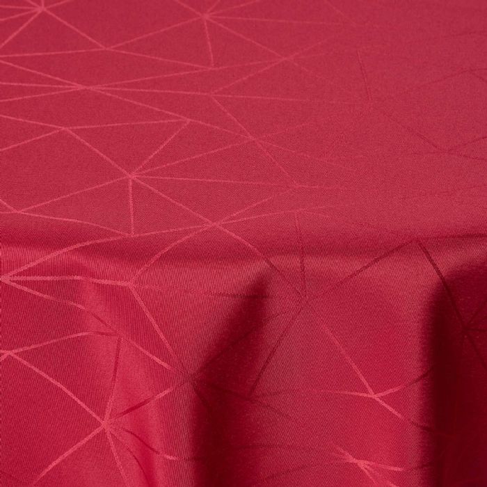Rund juledug - Ø140 cm - Rød damask dug - Jacquardvævet juledug med geometrisk mønster - Rød tekstildug - Dug til rundt bord