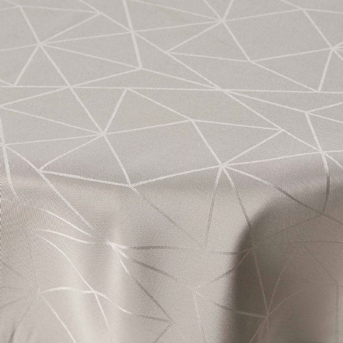 Rund dug - Ø180 cm - Damask dug - Sandfarvet tekstildug - Jacquardvævet dug med geometrisk mønster - Dug til rundt bord