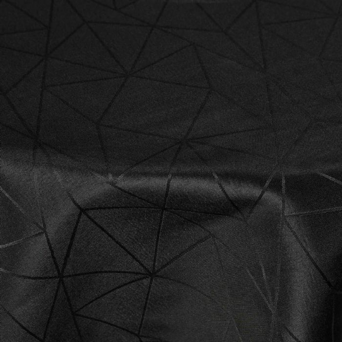 Rund dug - Ø140 cm - Damask dug - Sort tekstildug - Jacquardvævet dug med geometrisk mønster - Dug til rundt bord
