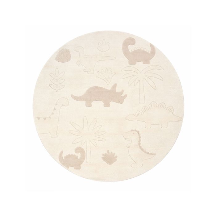 Rundt børnegulvtæppe - Ø 120 cm - Beige med dinosaur - Eclipse - Nordstrand Home
