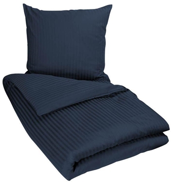 Sengetøj king size 240x220 cm - Mørkeblåt sengetøj med brede vævede striber - 100% Bomuldssatin - Borg Living sengelinned